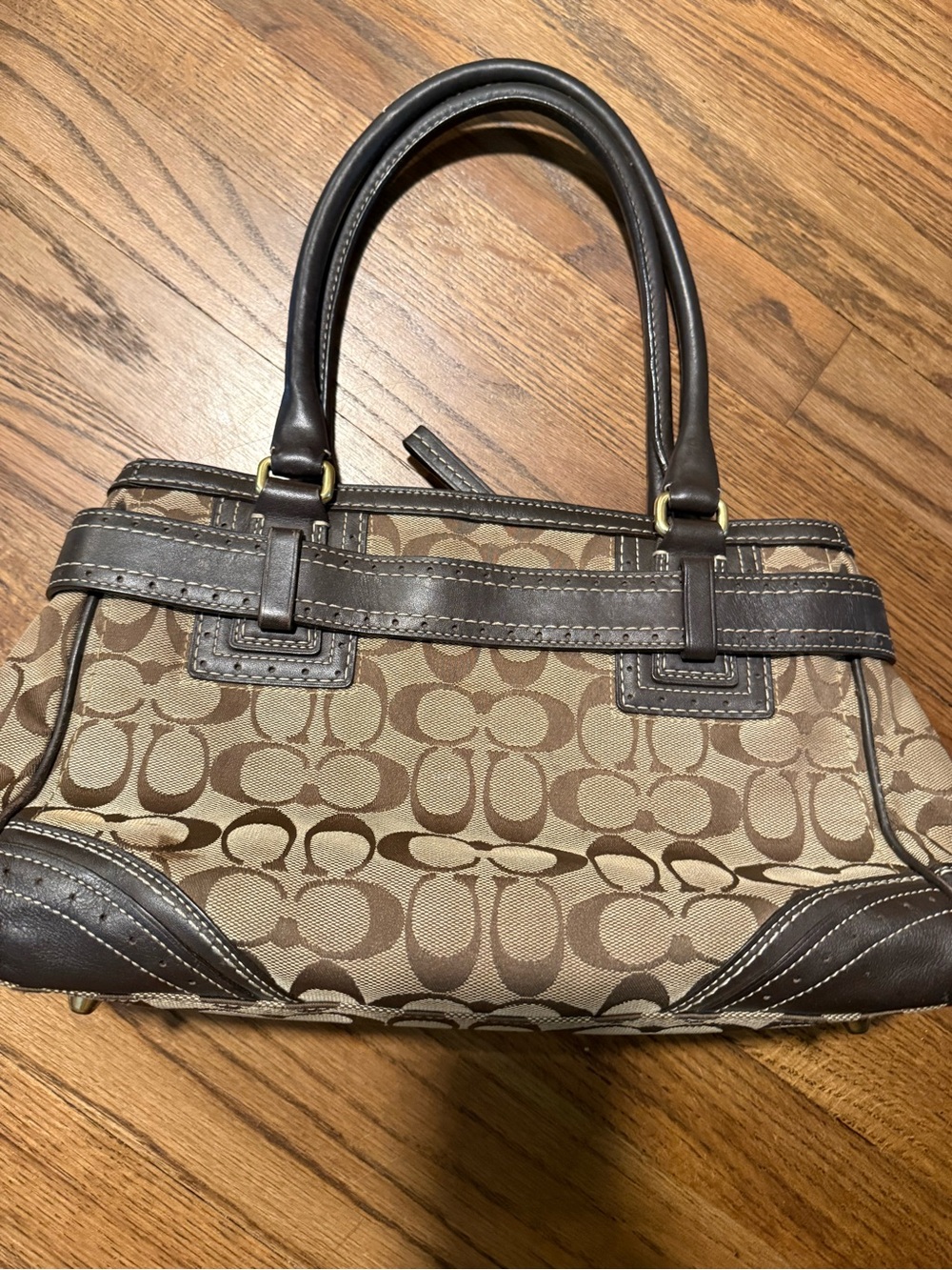 Coach Tan and Dark Brown Signature Shoulder Bag with Tassel - Picture 2 of 5